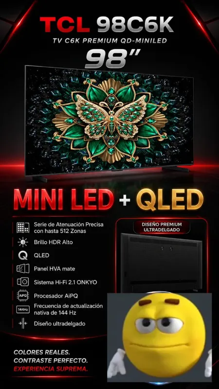 Televisor TCL 98C6K de 98 pulgadas, tecnología QD-Mini LED y diseño ultradelgado