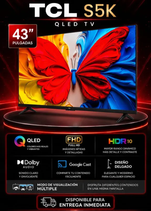 Televisor TCL 43S5K, modelo QLED de 43 pulgadas resolución Full HD