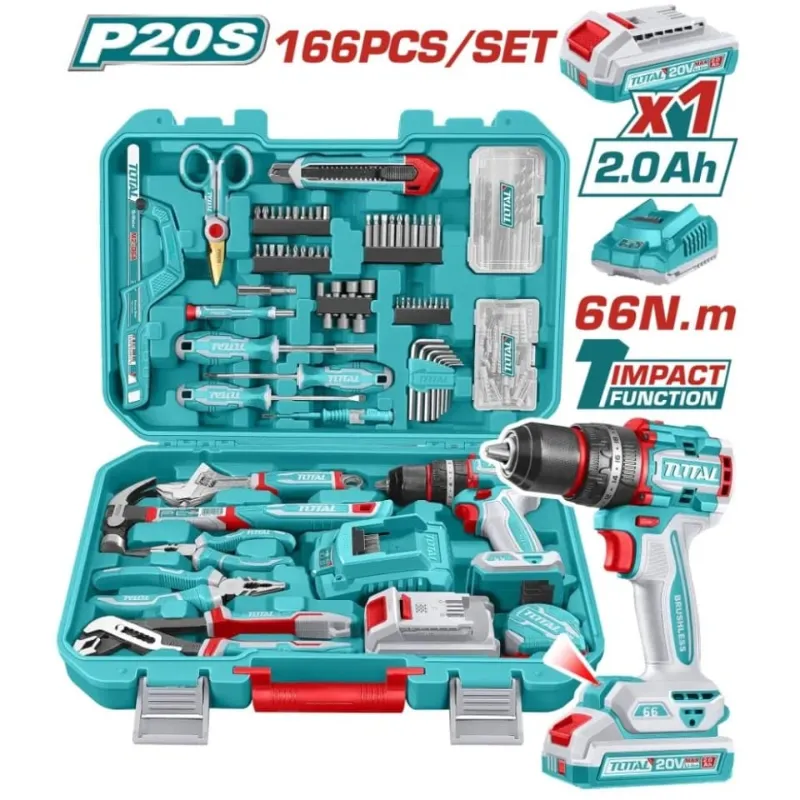 Set 166 Piezas Total: Taladro Percutor Y Atornillador 20v